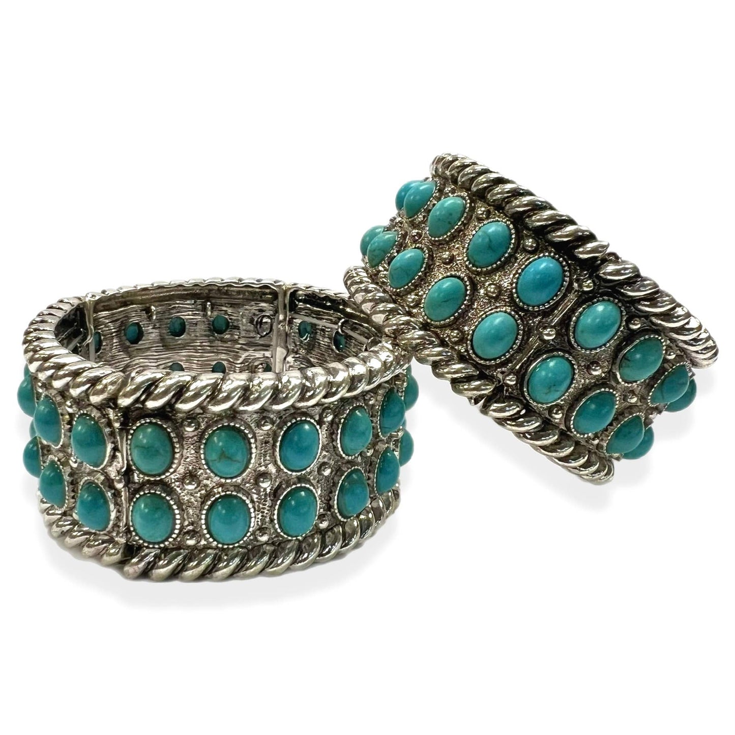 Metal Stretch Bracelet Turquoise Accent
