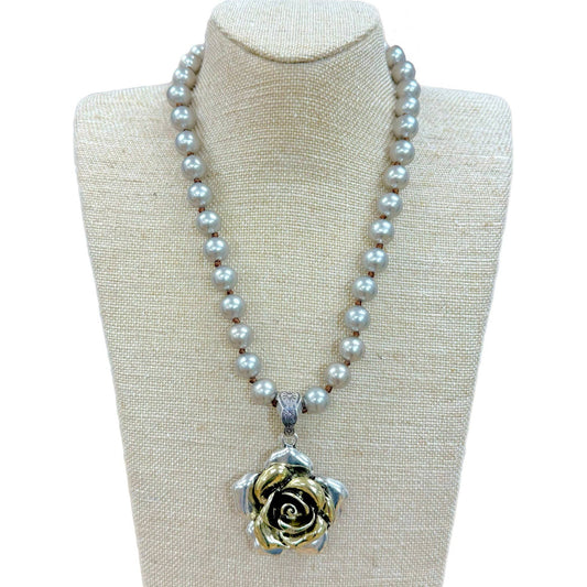 Two Tone Rose Pendant Necklace