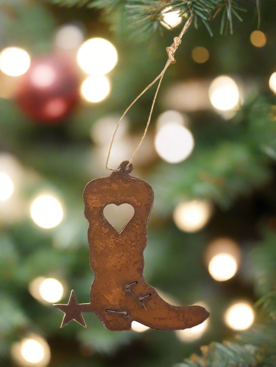 Boot with Heart Rustic Ornament