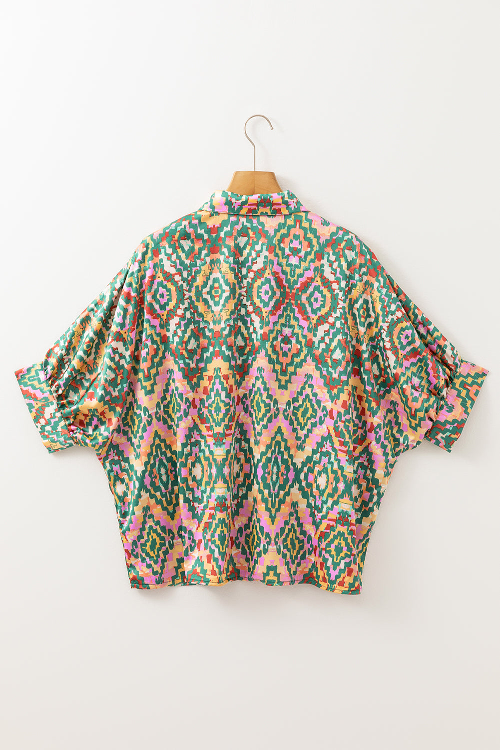 Dark Green Abstract Button-Up Loose Shirt