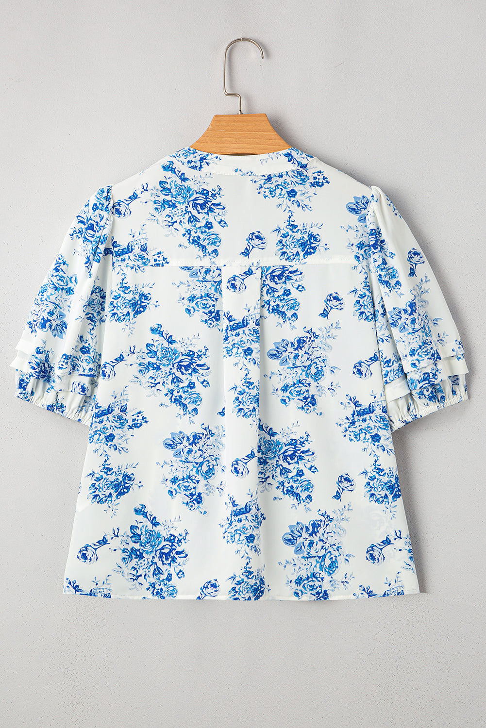 Blue Floral Puff Sleeved Blouse