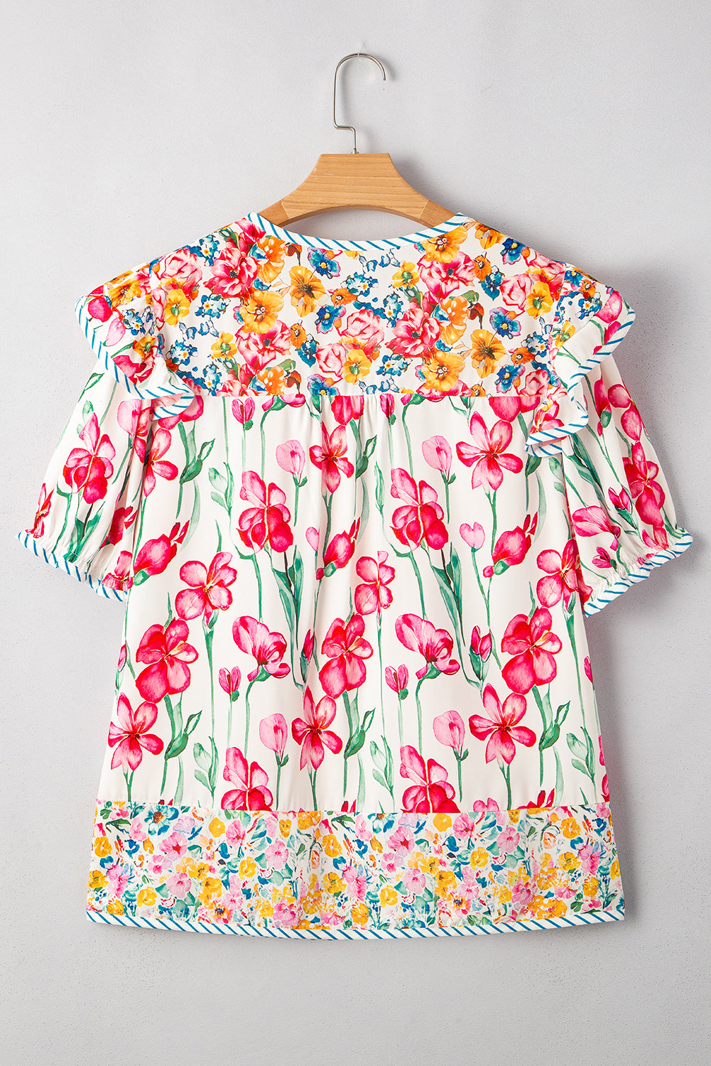 Floral Print Striped V-Neck Blouse