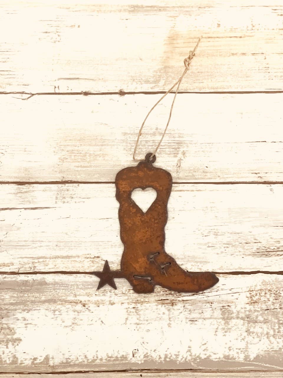 Boot with Heart Rustic Ornament
