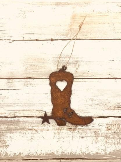 Boot with Heart Rustic Ornament