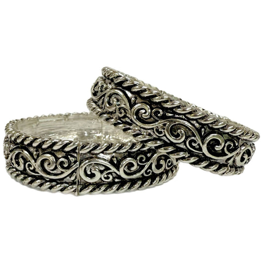 Metal Swirl Stretch Bracelet with Rope Edge